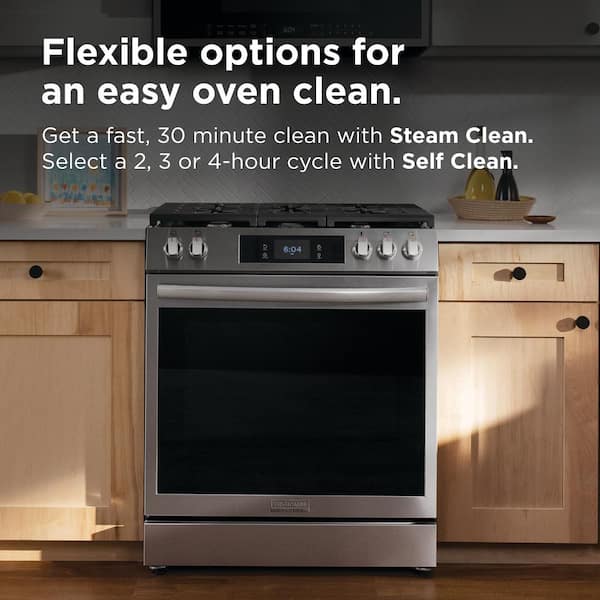 FRIGIDAIRE GALLERY 30 in. 6 cu. ft. 5 Burner Slide-In Gas Range with Total  Convection and Air Fry in Smudge Proof Stainless Steel GCFG3060BF - The  Home Depot