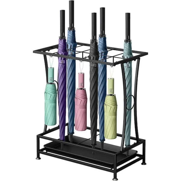 Industrial Black Metal Umbrella Stand with Removable Drip Tray 10