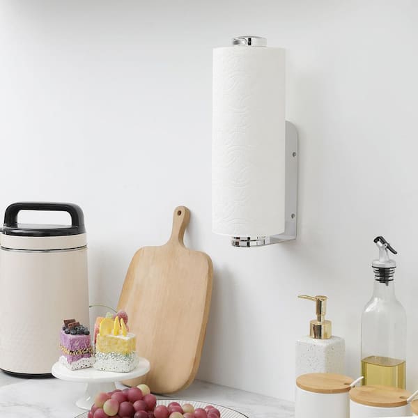 Silver Stainless Steel Paper Towel Holder Under Cabinet, One-Handed Tear Wall Mount Paper Towel Holder Dispenser