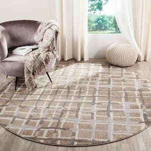 Amherst Wheat/Beige 7 ft. x 7 ft. Round Striped Geometric Area Rug