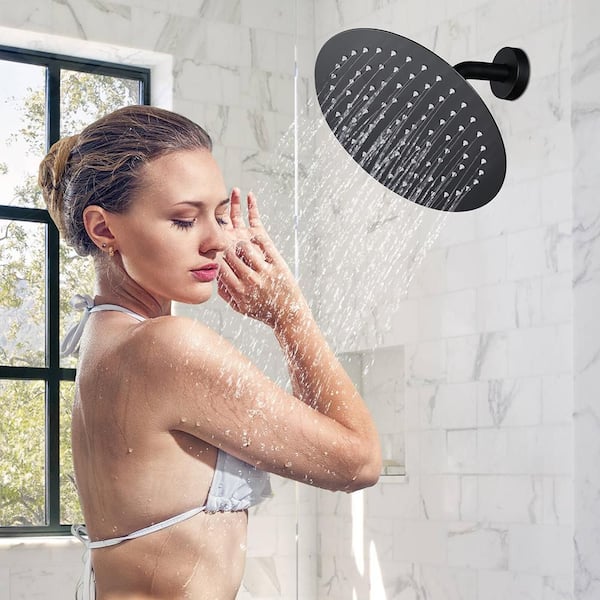 1-Spray Patterns with 1.8 GPM 10 in. Wall Mount Rain Fixed Shower Head in Matte Black