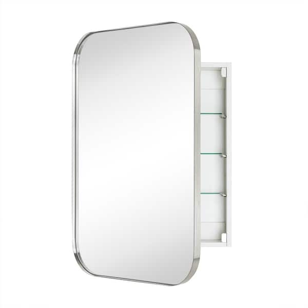 22 in. W x 30 in. H Rectangular Recessed and Surface Metal Framed Medicine Cabinet with Mirror in Brushed Nickel
