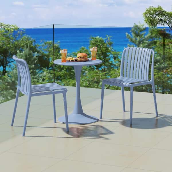 Frond and Form Outdoor Patio Stacking Poly Plastic Slatted Dining Side Chair (Set of 2), French Blue
