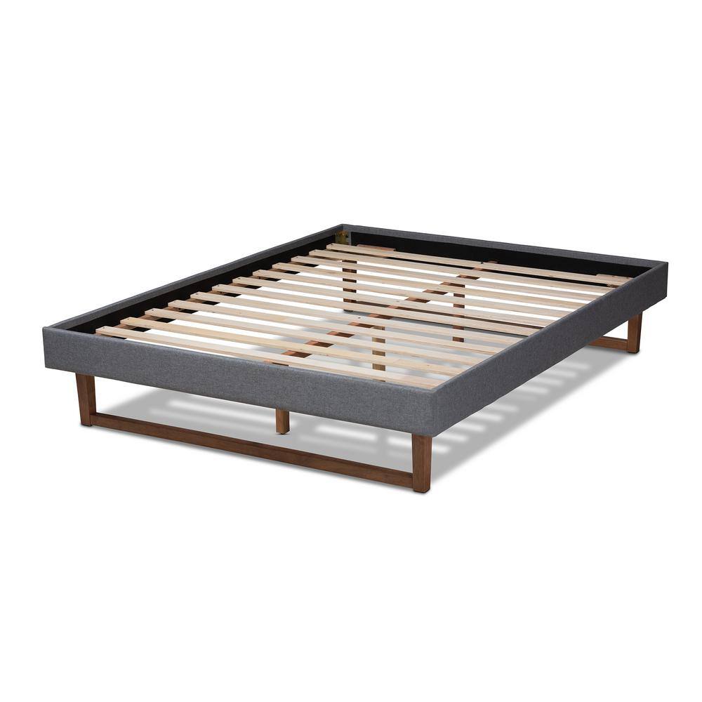 Liliya King Walnut Wood and Grey Upholstered Platform Bed