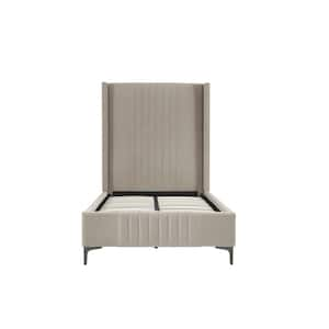 Promenade Rustic Taupe Beige Mid-Century Modern Velvet Upholstered Wood Frame Twin Platform Bed