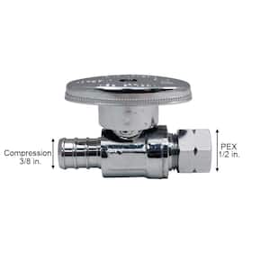 1/2 in. PEX-B Barb x 3/8 in. Compression Brass Quarter-Turn Straight Stop Valve Pro Pack, Chrome-Plated (20-Pack)