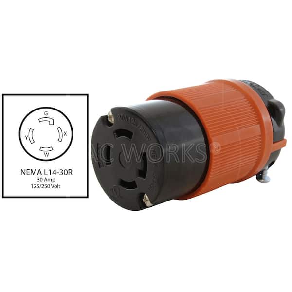 AC WORKS - AC Connectors NEMA L14-30R 30 Amp 125/250-Volt 4-Prong Assembly Locking Female Connector