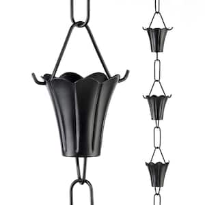Fluted Flower Black Aluminum 8.5 ft. Rain Chain with Gutter Installation Clip