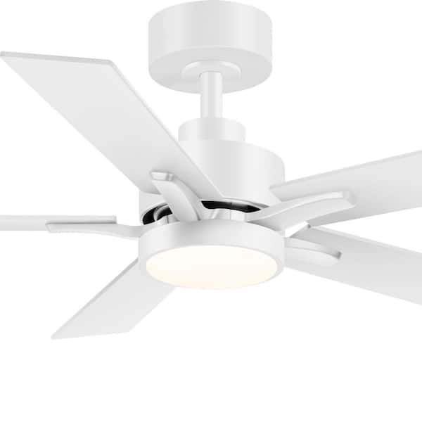 Lamober Walter 42 in. Indoor Matte White Ceiling Fan with Adjustable White LED Light with 5-White Blades and Remote Included