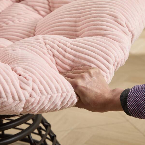 JPJPUU Outdoor Rattan 360° Swivel Chair with Soft Pink Thick