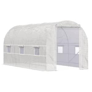 15 in. W x 7 in. D x 7 in. H Walk-In Tunnel Greenhouse with 6 Roll-Up Windows and Roll Up Door, Steel Frame, White