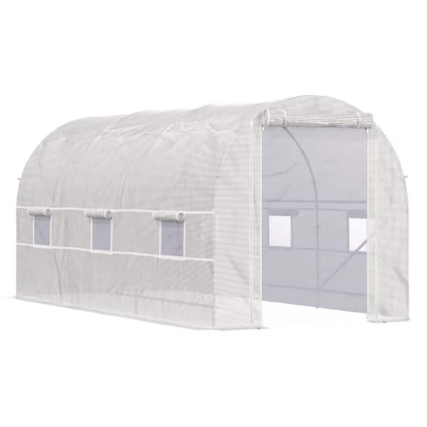 ITOPFOX 15 in. W x 7 in. D x 7 in. H Walk-In Tunnel Greenhouse with 6 Roll-Up Windows and Roll Up Door, Steel Frame, White