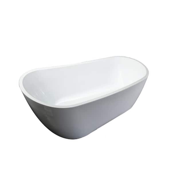 Maincraft Freestanding 67 in. Contemporary Design Acrylic Flatbottom SPA Tub Bathtub in White