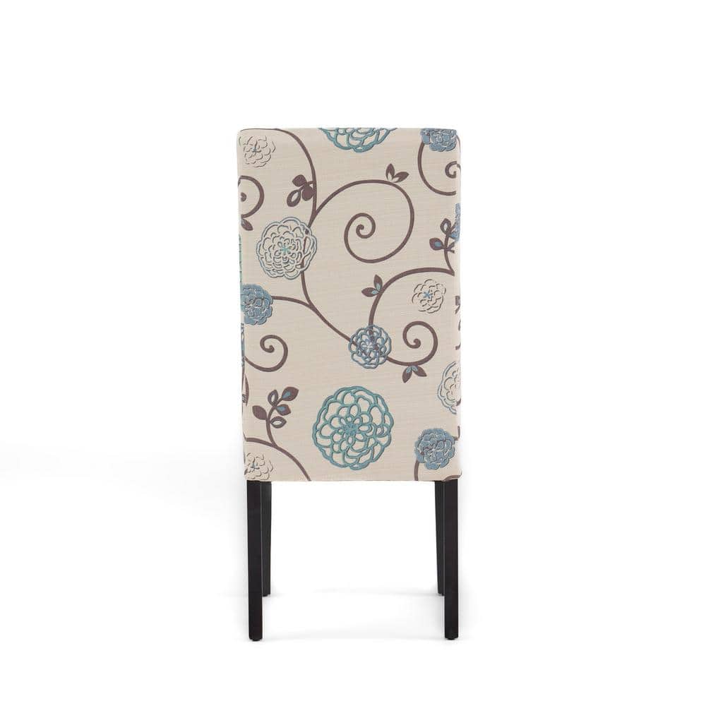 Light Beige and Blue Floral Upholstered Parsons Dining Chairs, Set of 4