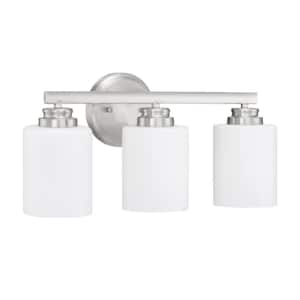 Bolden 18 in. 3-Light Brushed Polished Nickel Finish Vanity Light with Frost White Glass