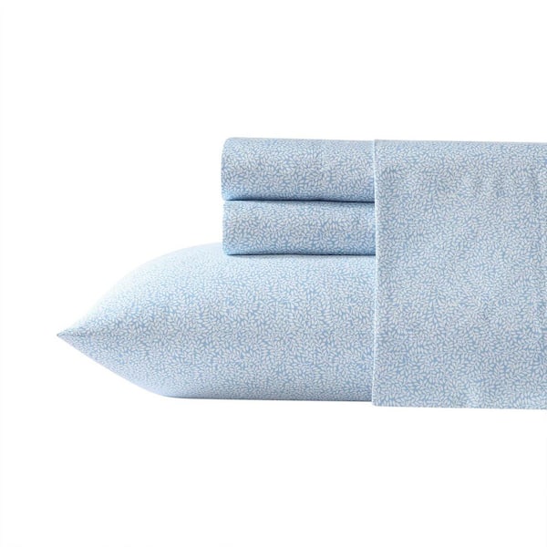 Little Vines Novelty 4-Piece Blue/White Sateen Queen Sheet Set