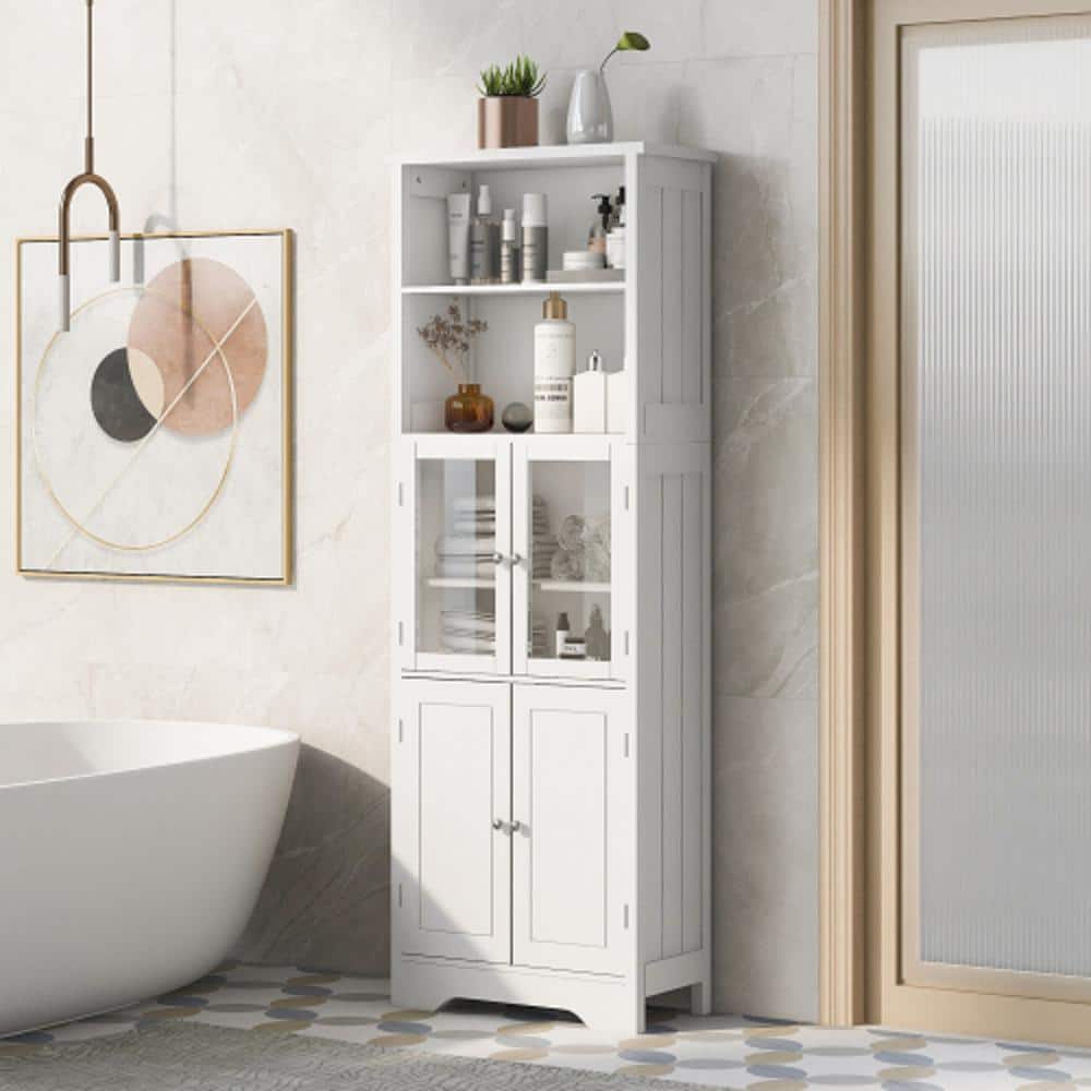 Modern 22.6 in. W x 11.2 in. D x 64 in. H White Wood Tall Bathroom Storage 