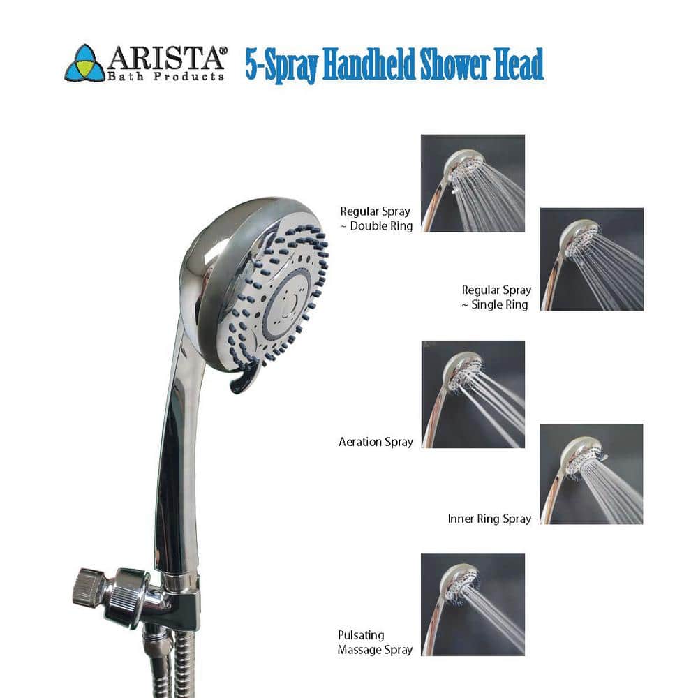 Chrome 5-Spray Handheld Wall Mounted Shower Head