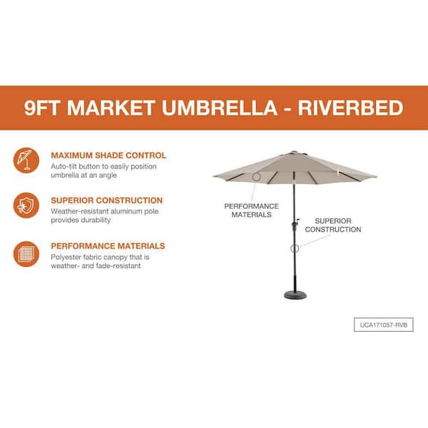 Hampton Bay - 9 ft. Aluminum Market Crank and Tilt Patio Umbrella in Riverbed Tan