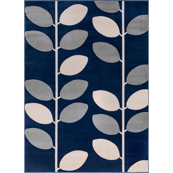Well Woven Barclay Belinay Botanical Leaves Floral Pattern Blue 5 ft. 3 in. x 7 ft. 3 in. Area Rug