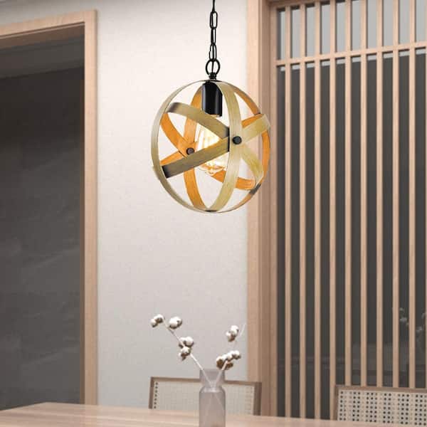 Frankfort 60W 1-Light 10.24 in. Wood / Metal Modern Island Circle Mini Pendant Light Dining Kitchen Lighting