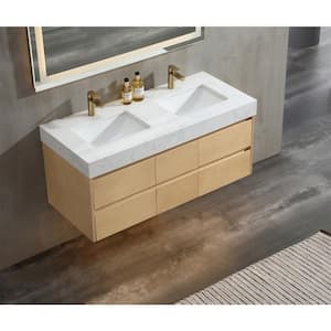 48 in. W x 20.8 in. D x 21.2 in. H Double Bowl Floating Bath Vanity in White with White Engineered Stone Top