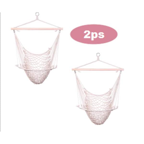 cenadinz 4 ft. Portable Cotton Hammock 2pcs Outdoor Garden Cotton Hanging Rope Air/Sky Chair Swing Beige Hammocks