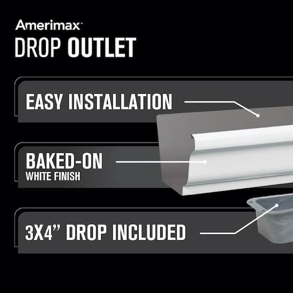 6 in. White Aluminum K-Style Gutter End with 3 in. x 4 in. Drop Outlet