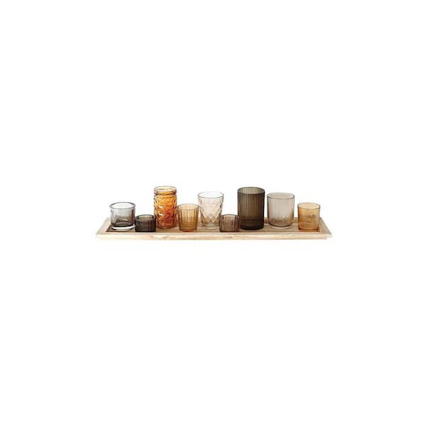 Storied Home Orange and Brown Wooden Tray Candle Holder