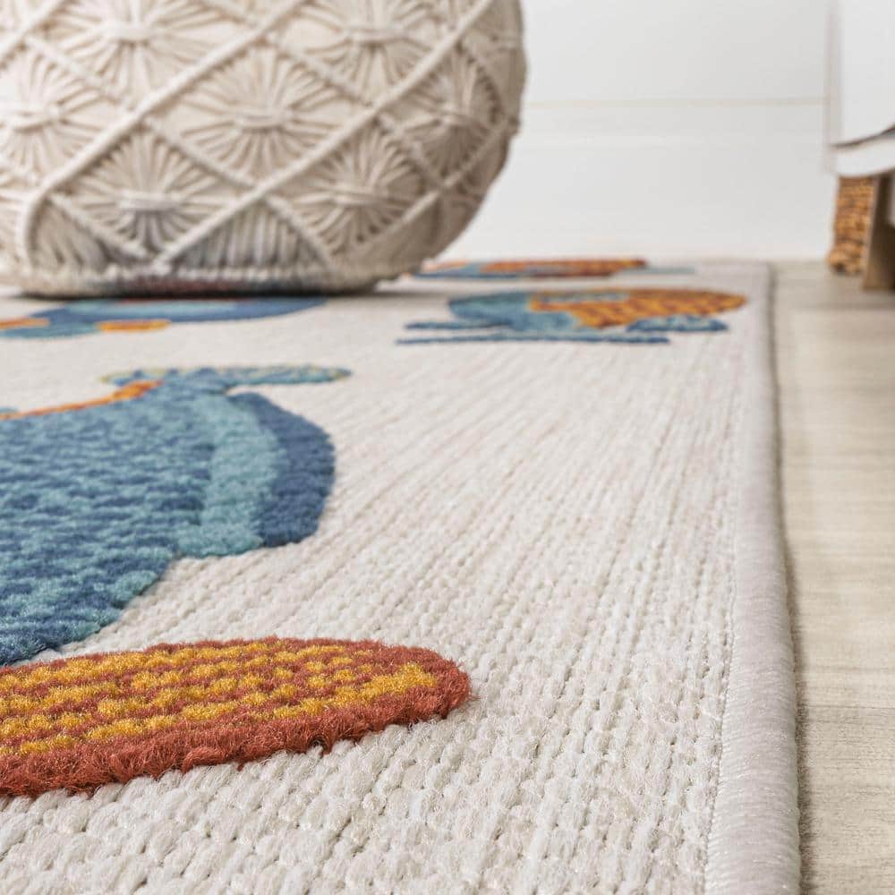 Navy and Orange Coastal Fish Pattern Synthetic 8' x 10' Area Rug