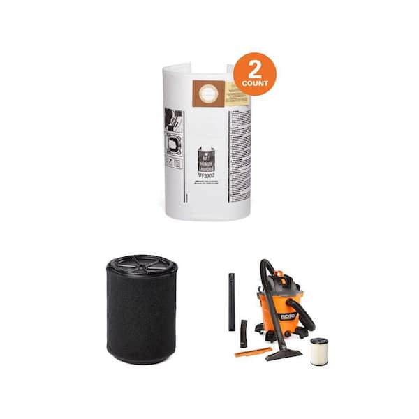 12 Gal 5.0 Peak HP NXT Shop Vacuum with Filter, Hose, Attachments & VF3702 Debris Bags, VF7000 Foam Filter (2-Pack)