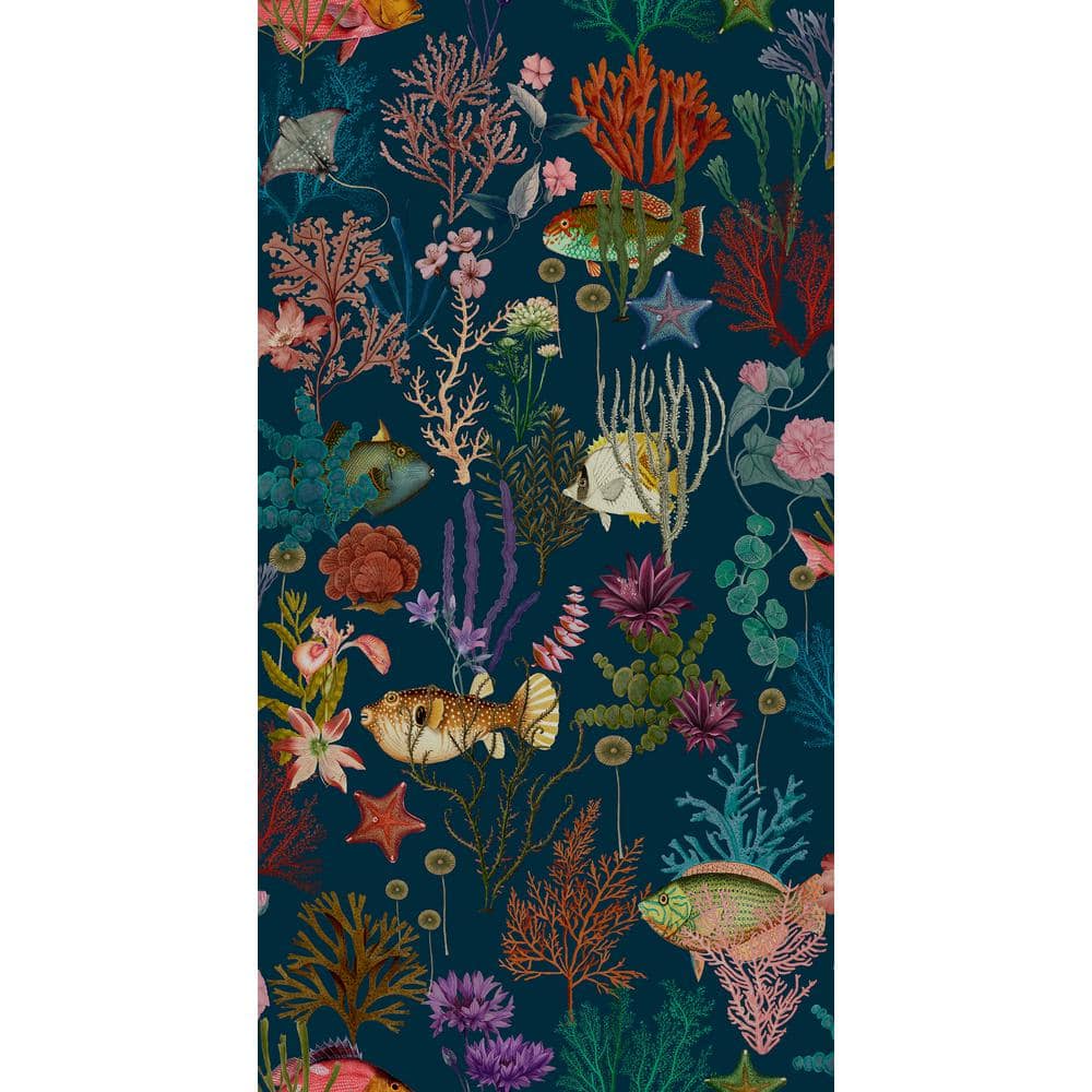 Navy Ocean with Fishes and Corals Print Non-Woven Non-Pasted Textured Wallpaper 57 Sq. Ft. price history on PriceWatchPro