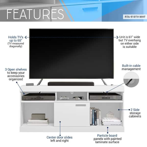 TECHNI MOBILI 61 in. W White Entertainment TV Stand with 2 open