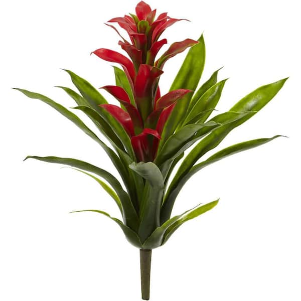 15 in. Green Indoor/Outdoor Artificial Bromeliad Flower For Floral Arrangements