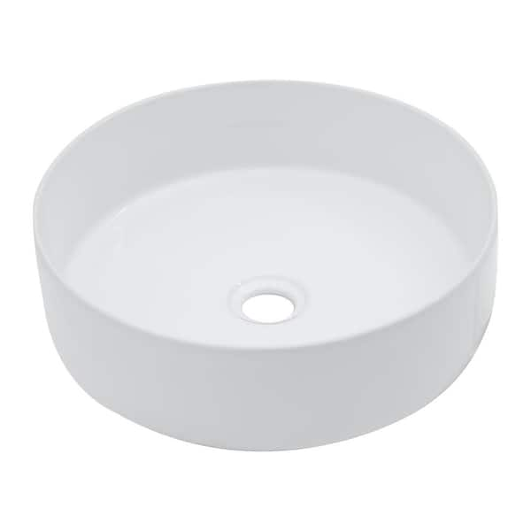 16 in. White Round Ceramic Above Countertop Bathroom Vanity Vessel sink