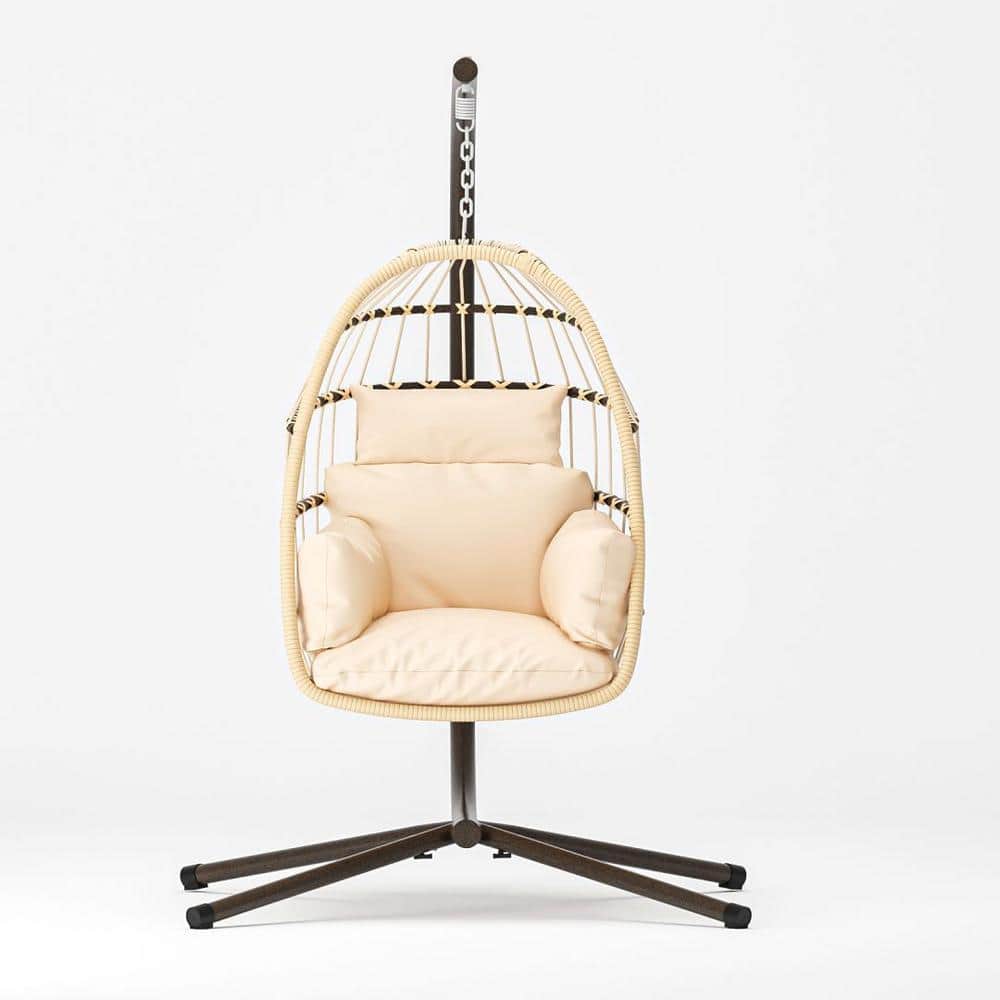 1-Piece Metal Frame Outdoor Recliner Patio Foldable Hanging Swing Chair wit
