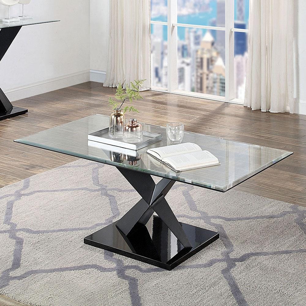 Furniture of America Cometa 48 in. Black Rectangle Glass Coffee Table ...
