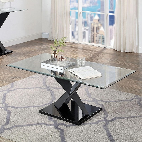 Furniture of America Cometa 48 in. Black Rectangle Glass Coffee Table