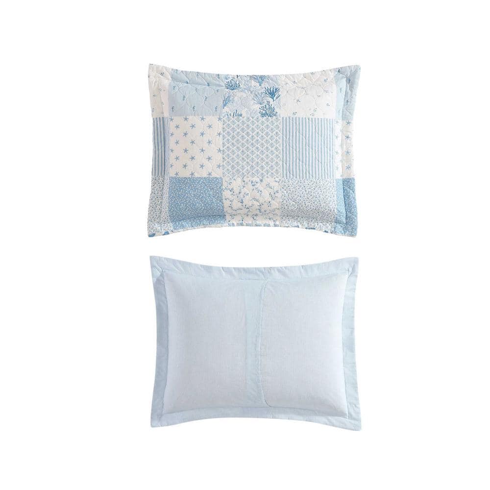 Blue Cotton Twin Reversible Quilt Set with Shams