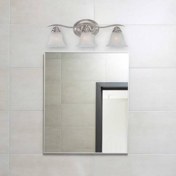 Brushed Nickel And Alabaster Glass 3 Light Bath Wall 