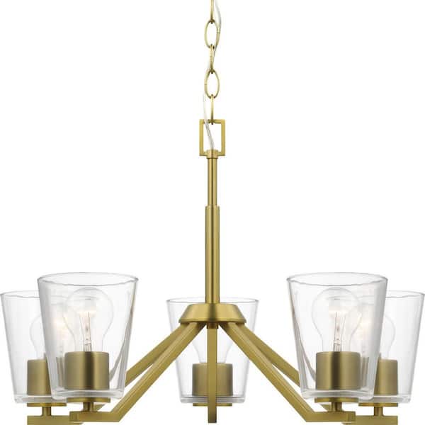 Progress Lighting Vertex Collection 5-Light Brushed Gold Clear Glass Contemporary Chandelier