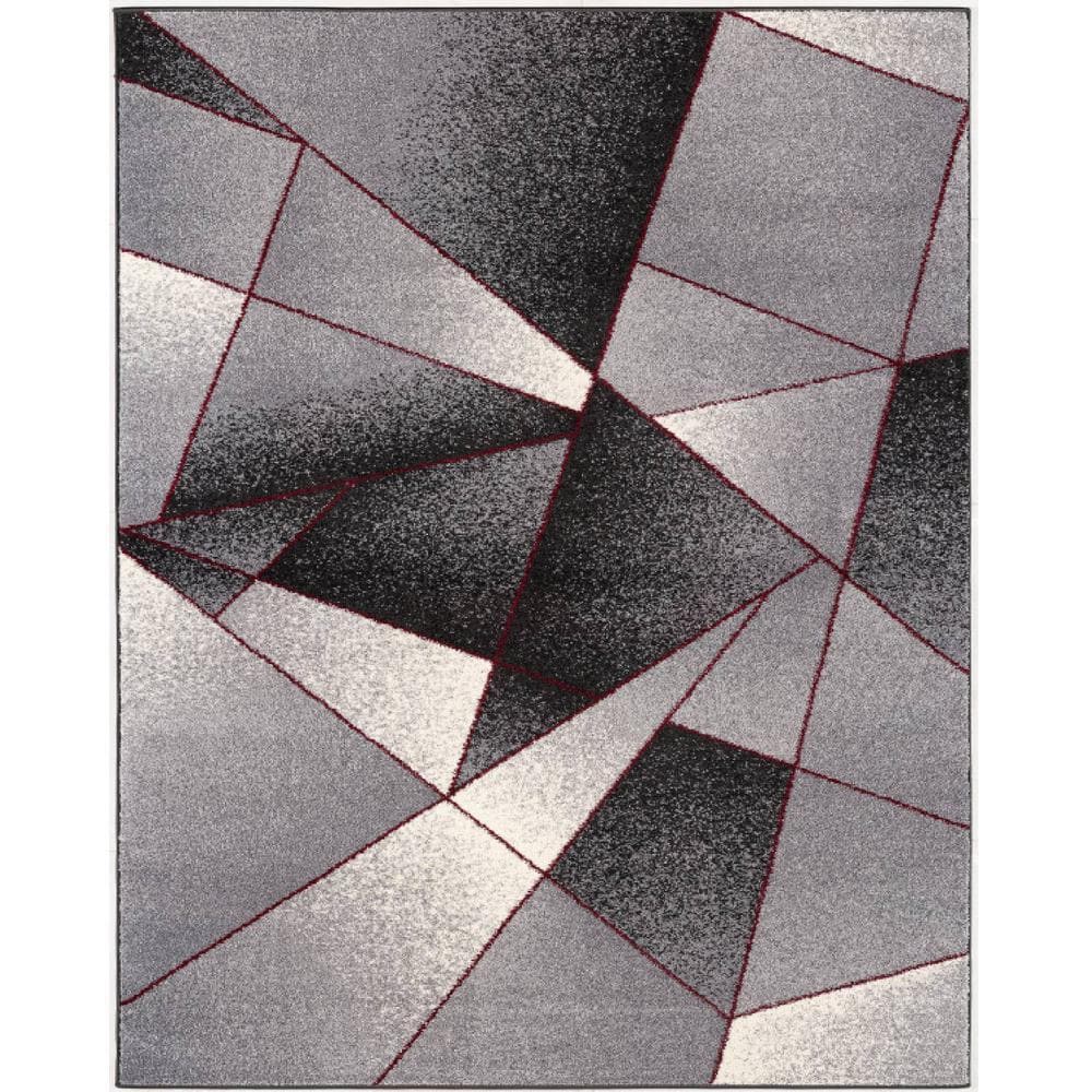 Rug Branch Nova Modern Grey Red 3 ft. 9 in. x 5 ft. 6 in. Abstract Area ...