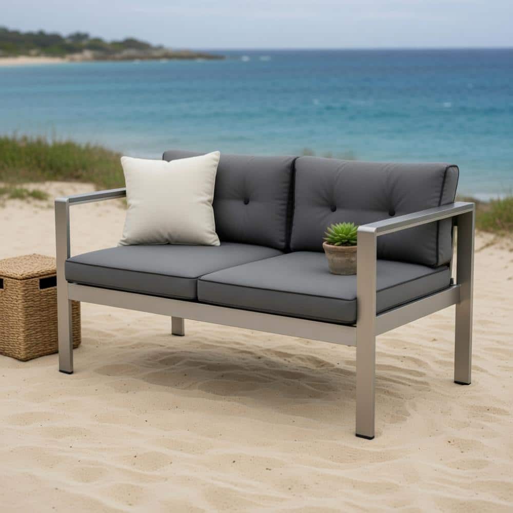 Modern Outdoor Sofa Chair With Aluminum Frame Wpc Armrests And Gray Soft Cushions price history on PriceWatchPro