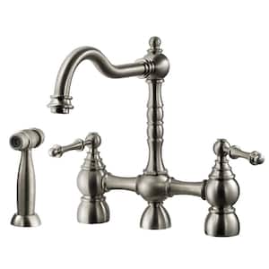 Lexington Traditional 2-Handle Bridge Kitchen Faucet with Sidespray and CeraDox Technology in Brushed Nickel
