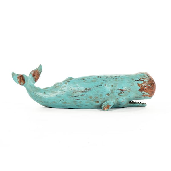 Zentique Large Polyresin Distressed Turquoise and Brown Sperm Whale