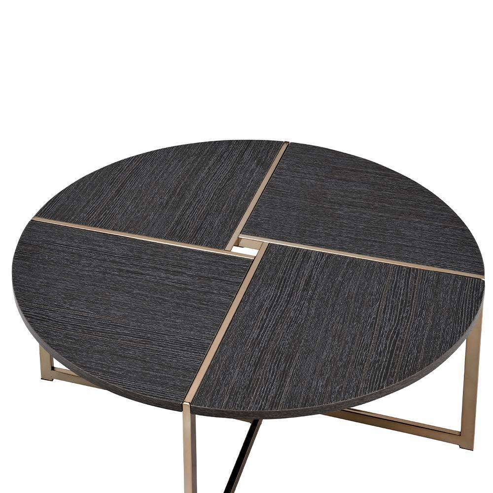 Bromia 26" Round Black Wood & Champagne Metal Coffee Table with Storage