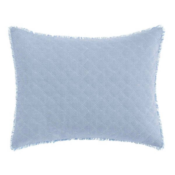 Laura Ashley Mila Blue 1 Piece 16 in. x 20 in. Cotton Throw Pillow