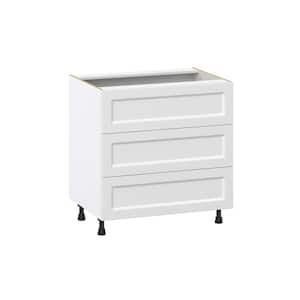 33 in. W x 34.5 in. H x 24 in. D Alton Painted White Shaker Assembled Base Kitchen Cabinet with 3 Even Drawers