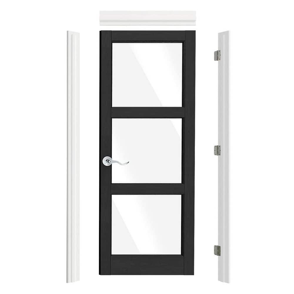 32in. x 80in. 3 Lite Clear Glass, Black Composite Prehung Interior Door Right-Handed with Quick Assemble Jamb & Handle price history on PriceWatchPro