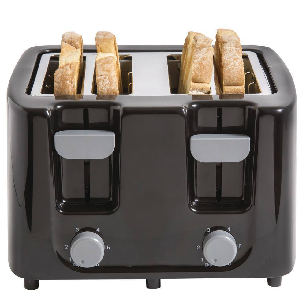 Black Stainless Steel 4-Slice Digital Toaster with Wide Slots